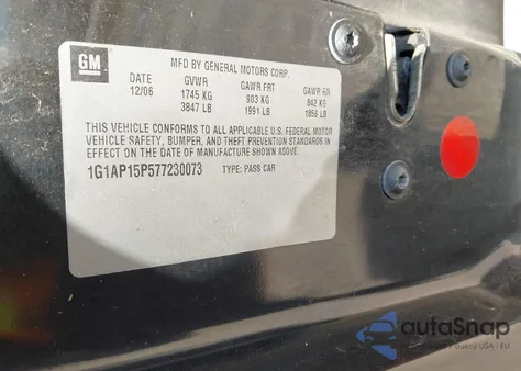 2007 Chevrolet Cobalt Ss Supercharged z USA, uszkodzony, nr VIN 1G1AP15P577230073